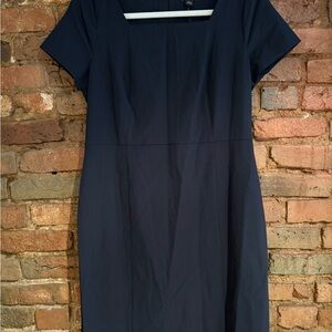 Ann Taylor Blue Midi Dress with Square Neck Size 8